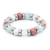 Women's Natural Stone Bracelet with Aquamarine, Rhodochrosite, Jasper Snakeskin, and Howlite beads.